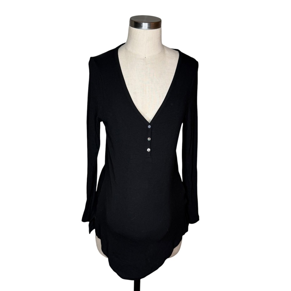 HATCH Henley Top Black‎ Ribbed V-Neck Long Sleeve Women's Size 2 Maternity M